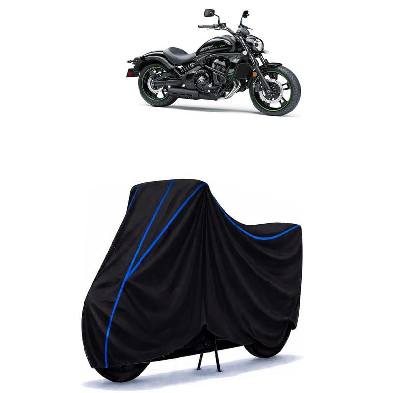 Image of Vulcan S Bike Cover Water Resistant Universal Motorcycle Rain | Heavy Duty UV Protection, Dust, Scratch Indoor Outdoor All Weather with Black Blue Piping Elastic