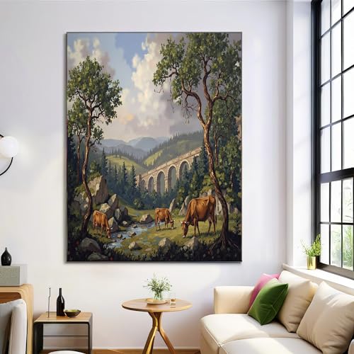 Peinture à l'huile rurale sur toile haut de gamme de 60x90 cm