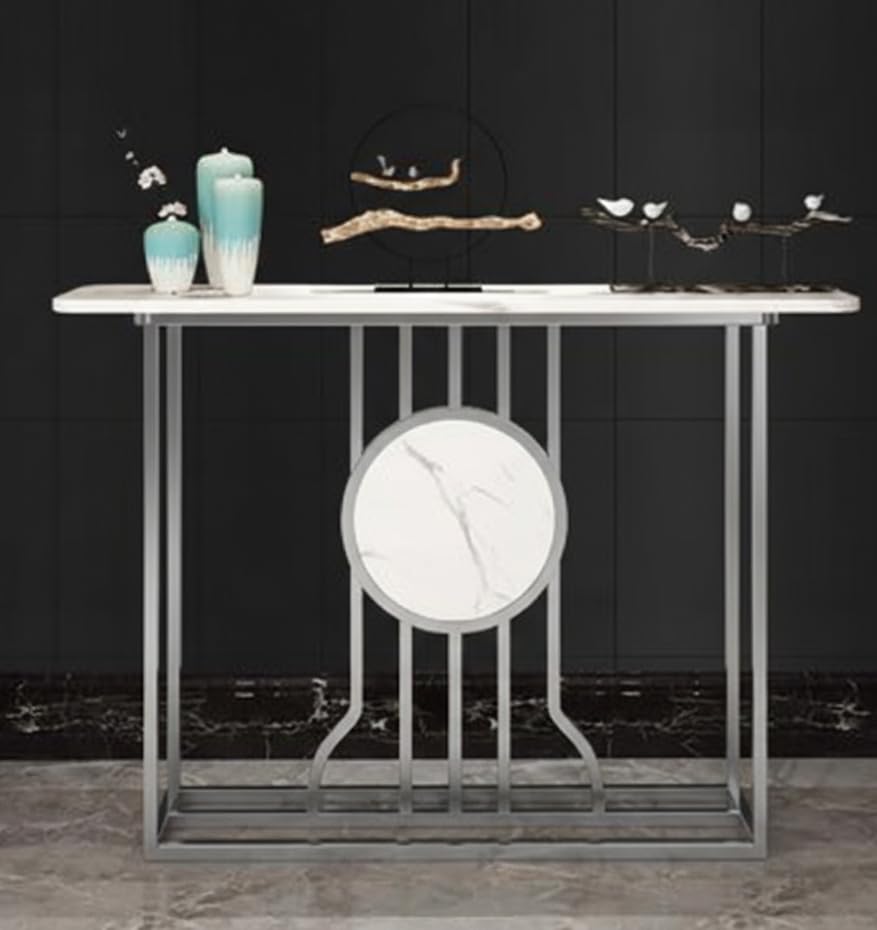 Image of Accent Table, Side Table, Small end Table, and Rectangular Bedside Table with Contemporary Home Accents for The Living Room, Bedroom, Office, and Console Table (Gry White)