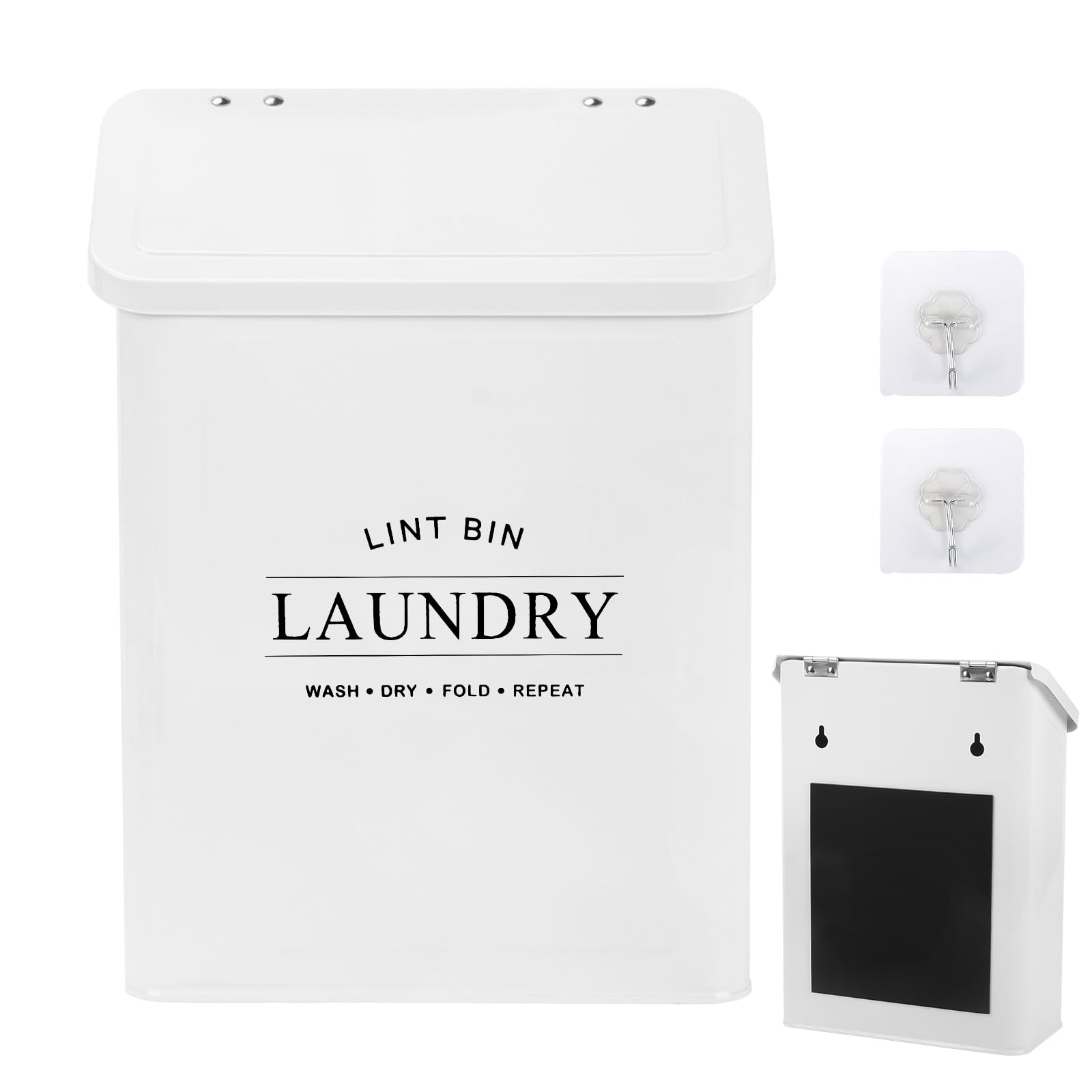 Yallmie Magnetic Lint Bin For Laundry Room, Dry Lint Holder Dryer Metal Magnetic Lint Box Container, Dryer Sheet Holder With Brush 7.4X3.6X10.5 Inch Laundry Room Organization And Storage (White-02)