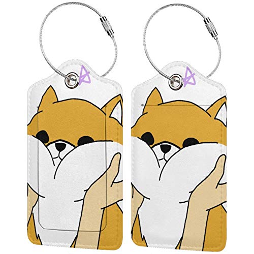 Ka-Wa-Ii Sh-Iba Inu Initial Luggage Tag Baggage Bag Tags Travel Fully Bendable Tag Stainless Steel Loop 2 Pcs Set