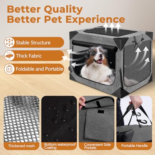 Dog Crate, Collapsible Soft Travel Crate for Large Dogs (3 Year Warranty), Indoor & Outdoor Portable Pet Kennel with Chew-Proof Mesh Window (Dark Gray, 36" L x 25" W x 25" H) - Image 3