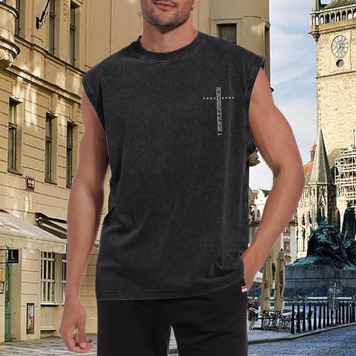Image of Christian Gym Workout Tank Tops for Men Vintage Bible Verse Cross Graphic Sleeveless Muscle Shirts Acid Wash Tanks Top