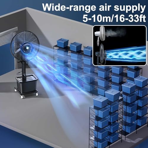 Outdoor Cool Mist Oscillating Pedestal Fan - 3 Speed Auto Water Add, Ideal for Patio, Workshop, Garage, Warehouse | 65cm/26in Misting Cooling Solution