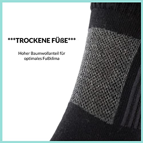 Foto von FOOTNOTE 3 Paar I Gepolsterte Wandersocken Arbeitssocken Sportsocken für Herren Damen Ohne Gummibund, Schwarz, 39-42