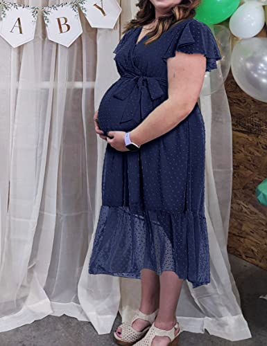 Rheane RHEANE-FAUX WRAP DRESS-NY L Maternity Dress Baby Shower Dress Wrap Dress Maternity Summer Dress Maternity Dress For Wedding Guest Maternity Dress For Baby Shower Nursing Dress Maternity Dresses Navy Blue L thumb #1