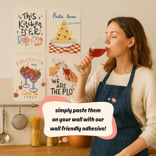 Image of Yellow Town India THIS KITCHEN IS FOR DANCING Art Prints | Set of 4 A4 Posters with Wall Friendly Adhesive | 300 GSM Unframed Girly Moodboard Aesthetic Posters for Room Decor