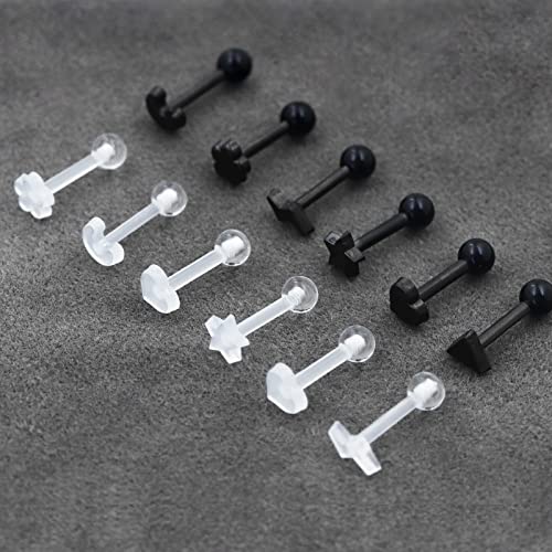 24Pcs Plastic Earrings For Sensitive Ears Silicone Medical Clear Tragus Cartilage Daith Studs Retainers for Women 16G4