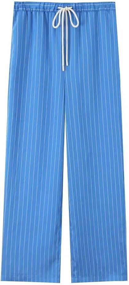 Women's Elastic Waist Striped Straight Wide Leg Pants