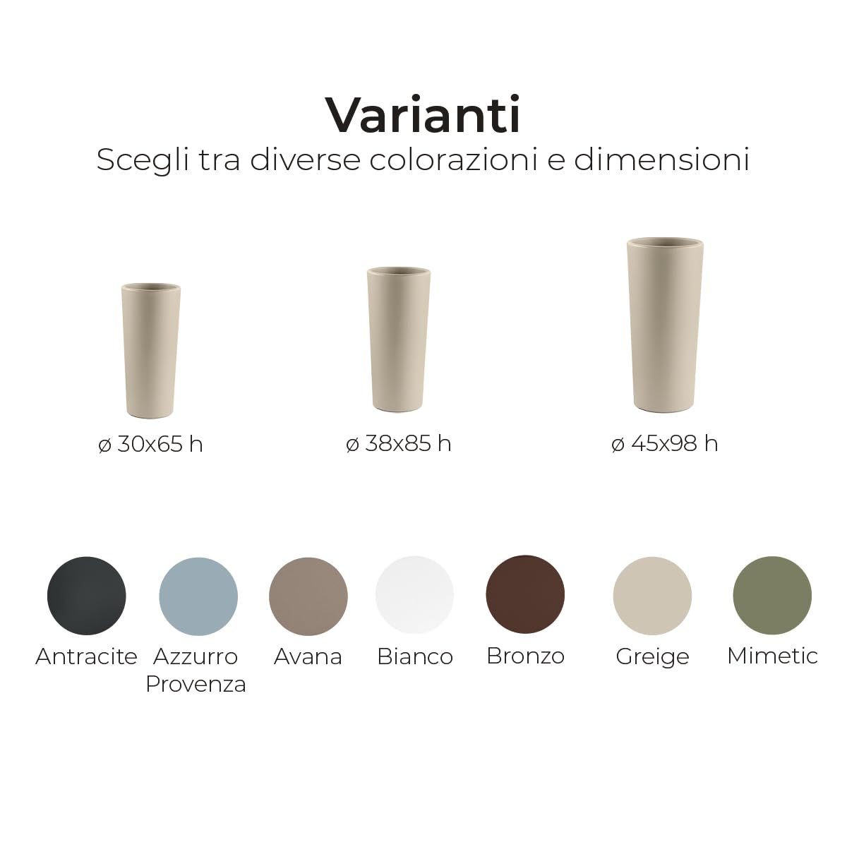 Veca Veneta Casalinghi S.P.A. Vaso FIORIERA Tondo in Pls Alto 85 CM Vari Colori Cache-Pot CLOU diam. 38' (Antracite)