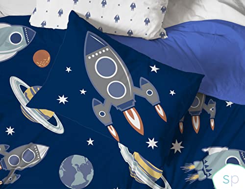 Saturday Park Outer Space Full Bed Set - 7 Piece 100% Organic Cotton Bedding Features Rocket Ships thumb #4