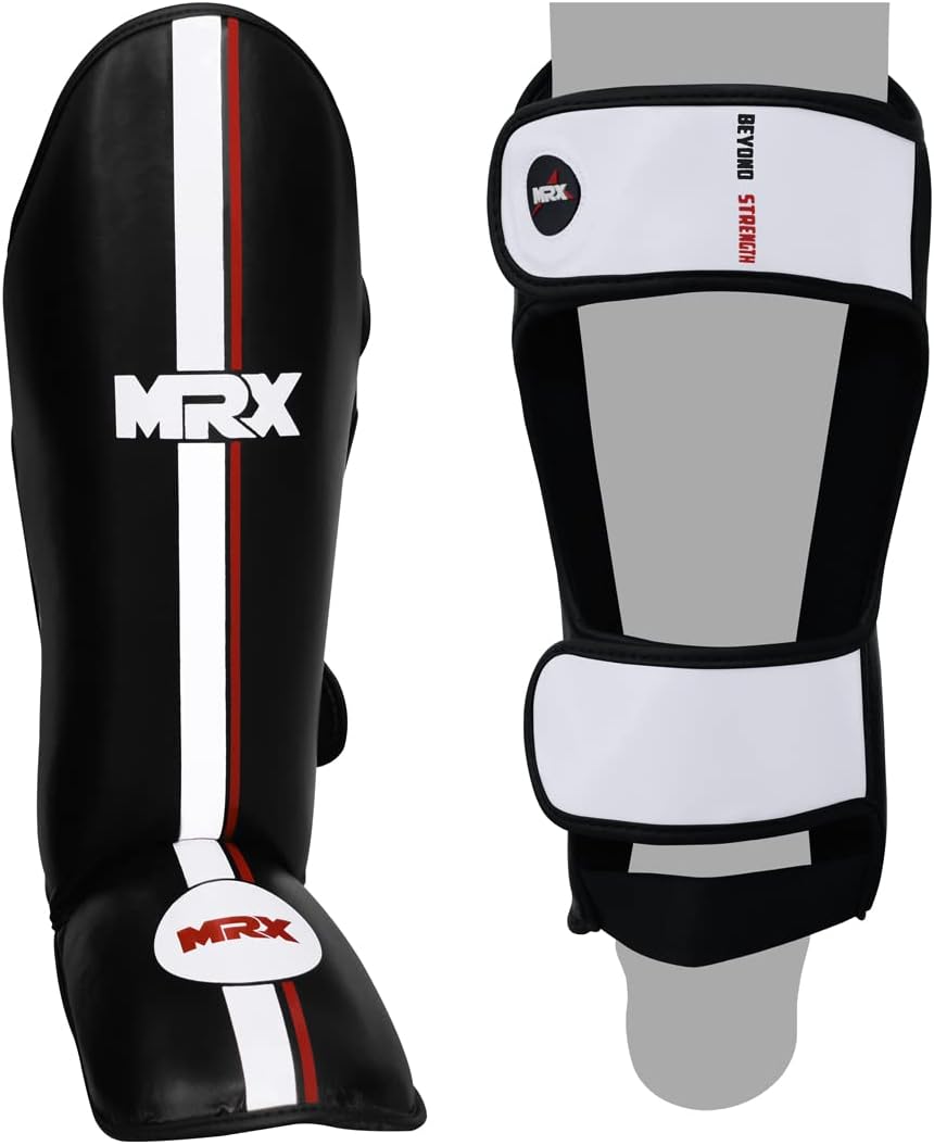 MRX BOXING & FITNESS Shin Guards Pads for Boxing MMA Muay Thai Kickboxing Training Workout Extra Padding with Deluxe Embossed Design Protective Gear Men Women Shin Protector