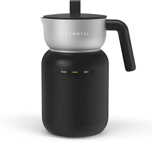 CROWNFUL Espumador de leche, espumador de leche eléctrico 5 en 1 y vaporizador con control de temperatura, apto para lavavajillas, espumador de