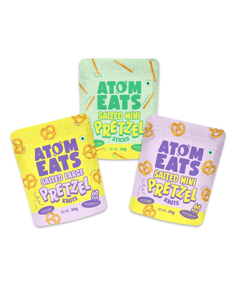 Atom Eats Pretzel Combo Pack | Salted Large Knots, Mini Knots & Mini Sticks (30g Each) | 100% Baked | Crunchy Treats for Dips, Cheese Boards, Salads & On-the-Go Snacking | Premium Alternative to Namkeen | Imported Quality-image-44