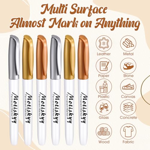 Image of Motiskyy 48 Pcs Metallic Permanent Markers Bulk Metallic Marker Pens Medium Tip Quick Dry Paint Pen for DIY Crafts Artist Illustration Gift Card Making(Gold and Silver)
