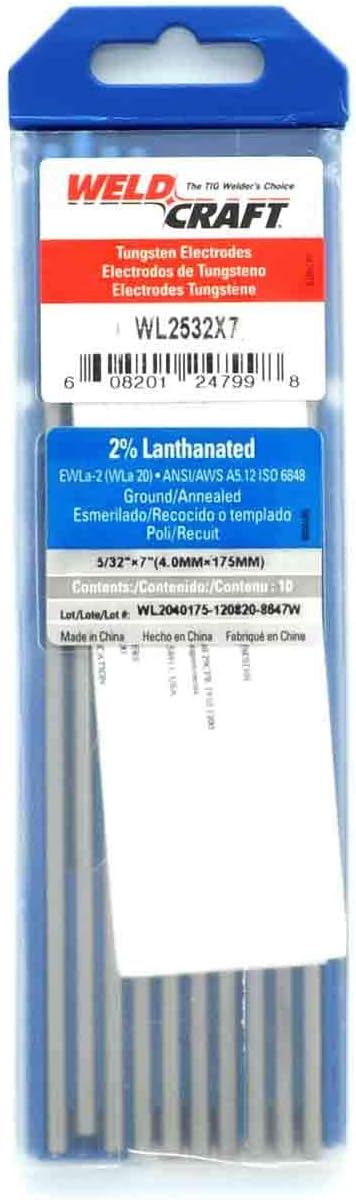 Miller Weldcraft WL2532X7 2% Lanthanated Tungsten Electrode 5/32 X 7", 10 pack