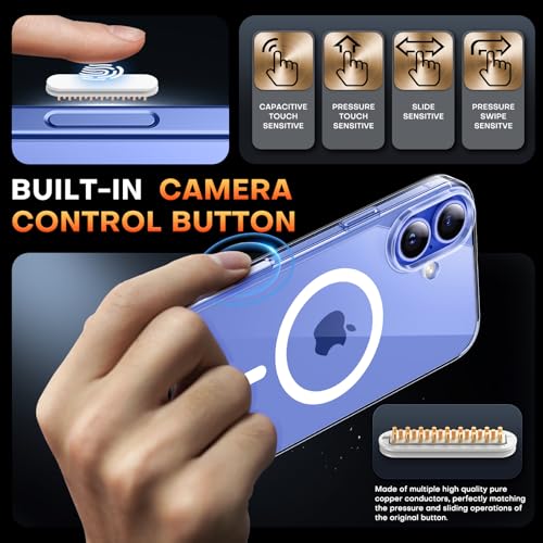 Image of TAURI for iPhone 16 Case, with Camera Control, Clear | Compatible with MagSafe with Screen Protector, Military-Grade Protection, Shockproof Slim Magnetic Case for iPhone 16