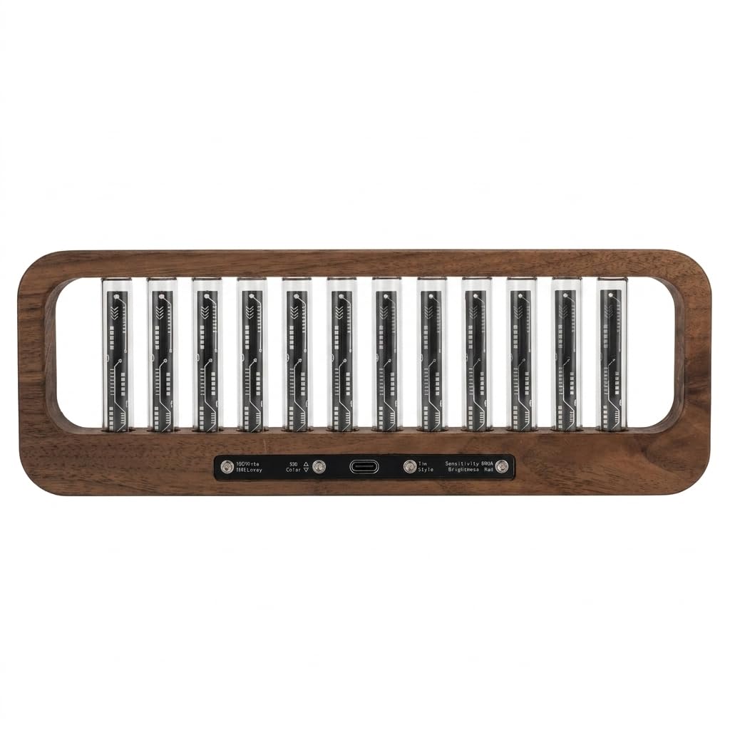 RGB Musik Spectrum Analyzer Licht, 12 Nixie-Tube Stil Sound Reactive Audio Visualizer, LED Rhythmus Lampe mit Mikrofon, 7 Modi, Musik Visualisierung für Gaming Zimmer & Home Deko
