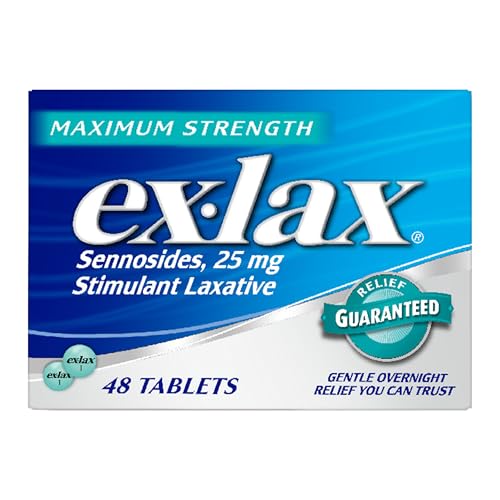 Ex-Lax Maximum Strength Stimulant Laxative Constipation Relief Pills for Occasional Constipation, Gentle Laxatives - 48 Count