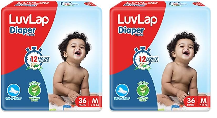 LuvLap Pant Style Baby Diapers, Medium (M), 36 Count, For babies of Upto 7-12Kg with Aloe Vera Lotion for rash protection, with upto 12hr protection, Diapers (Pack of 2)-image-35