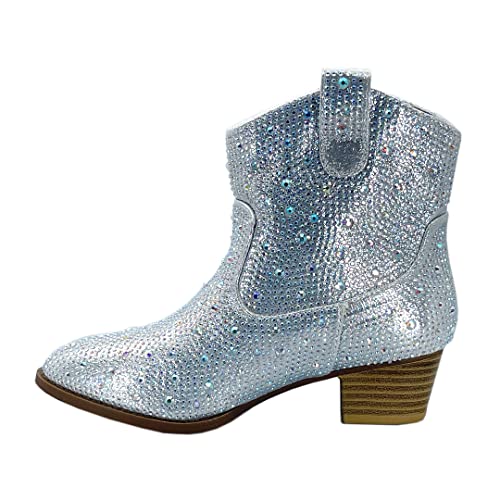 ABSOLEX Girl's Rhinestone Block Chunky Heel Ankle Bootie4