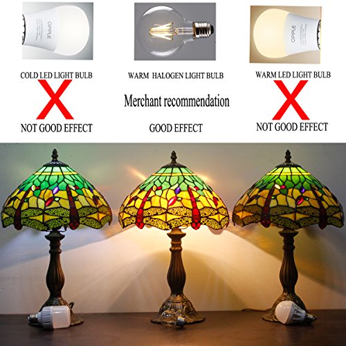 Image of WERFACTORY Tiffany Table Lamp Stained Glass Dragonfly Style Light 18 Inch