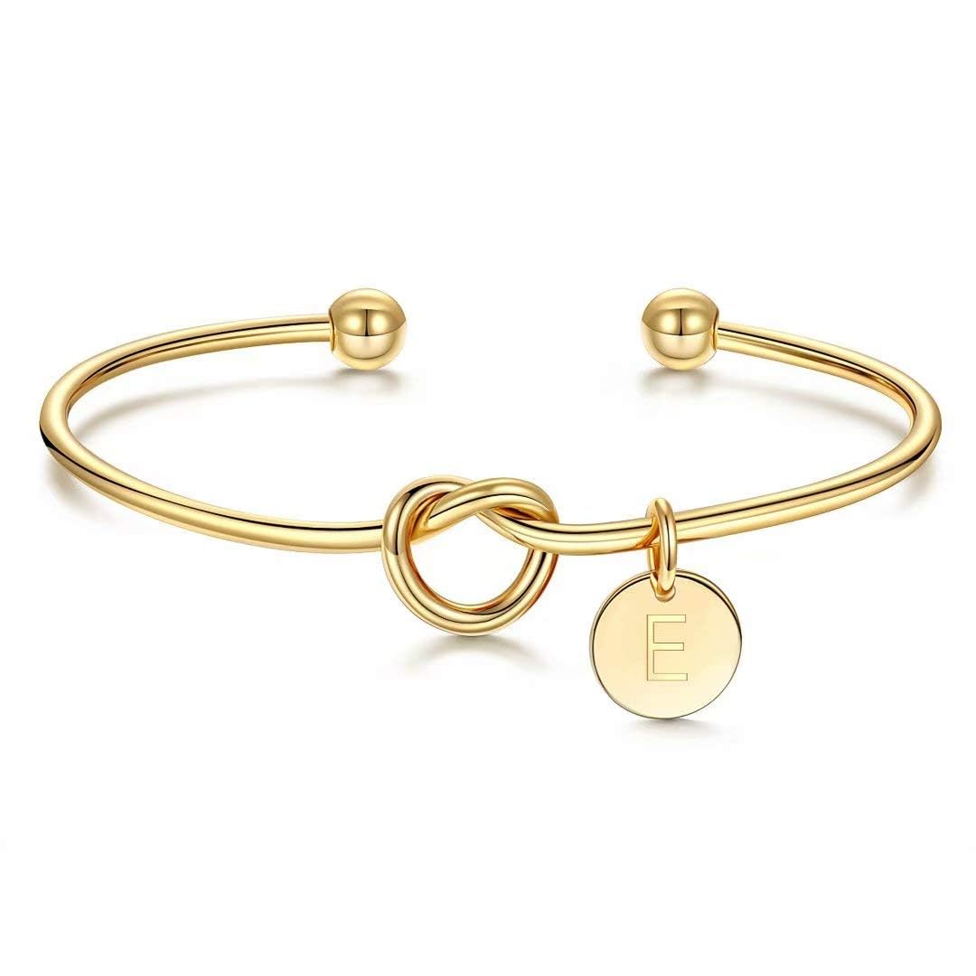 M MOOHAM Gold Initial Bracelets Gifts for Women Teen Girls - Dainty Tie the Knot Letter A-Z Initial Bracelet for Women Gold Cuff Bracelet for Womens