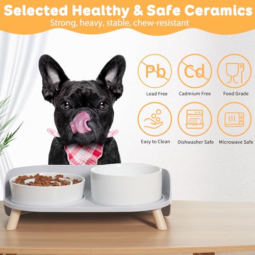 Elevated Slow Feeder Dog Bowls - Ceramic Food and Water Bowl Set with Stand - Raised Pet Dishes for Small and Medium Sized Dogs - Image 6