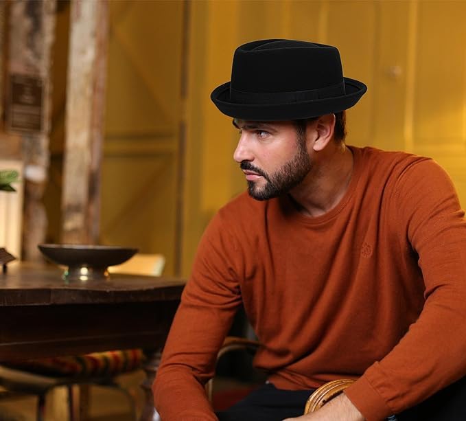 Cappello classico anni '20 in pura lana roll-brrim pork- Pie Fedora-Hat uomo donna – cappello da chiesa a tesa corta schiacciabile