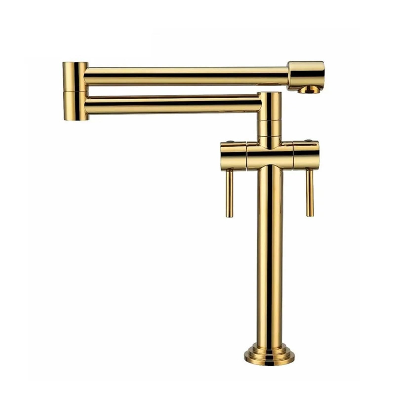 Ewsdsfs Golden Solid Brass Hot&Cold Pot Filler Tap Deck Mounted Kitchen Faucet Brushed (Golden)