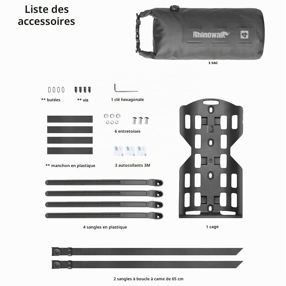Rhinowalk Sacoche de fourche de vélo, 4 l, étanche, sacoche de roue avant, avec valve d'air, design réfléchissant, montage robuste pour VTT, vélo électrique et scooter électrique, noire