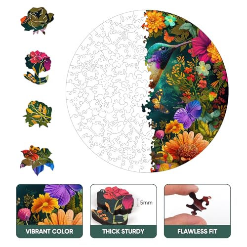 Rompecabezas de madera Delobil para adultos, rompecabezas de colibrí de madera de 200 piezas, rompecabezas jigsaw con forma única de ave, regalos creativos para cumpleaños, juegos familiares divertidos y desafiantes, 11,2 x 11,2 pulgadas miniatura 4