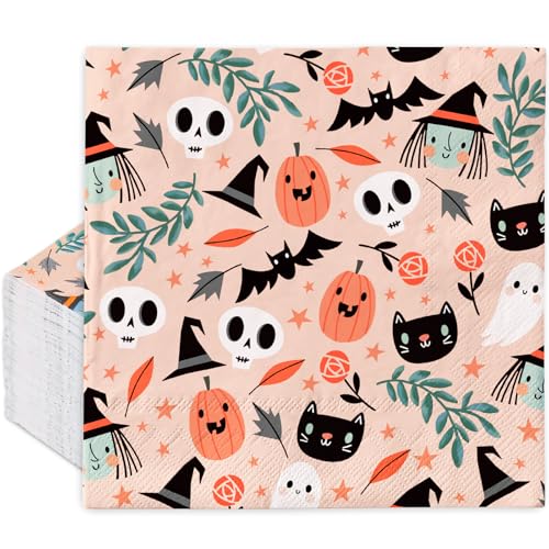 Servilletas de Halloween para almuerzo y cena, pack de 100 unidades con diseño de calabaza