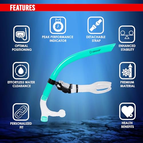 Image of AIRAVAT Front Snorkel Tuna,Dive Mask Easy-Breath Free Diving Snorkel for Snorkeling Scuba Diving Freediving Swimming (Cyan)