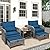 FYRICKYLINOO 5 Pieces Wicker Outdoor Patio Chairs Set with Ottoman, All Weather PE Rattan Patio Conversation Furniture Set Outdoor Furniture Set with Hidden Ottoman, Blue