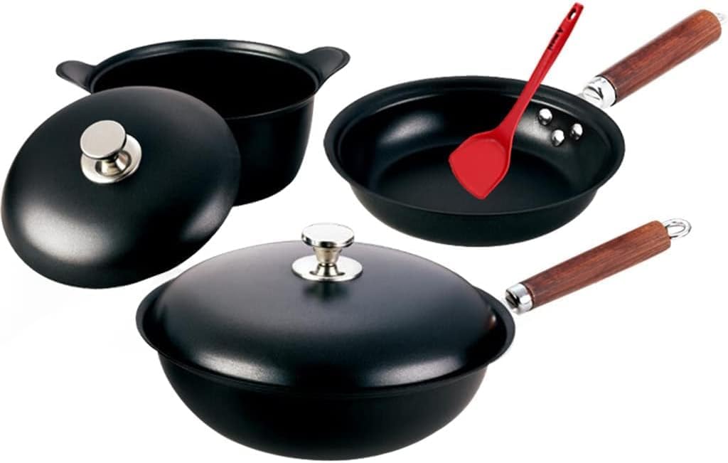Iron Pan Frying Pan Household Cooking Pot Gas Stove Suitable for Non-Stick Pot Set Three-Piece Set (D