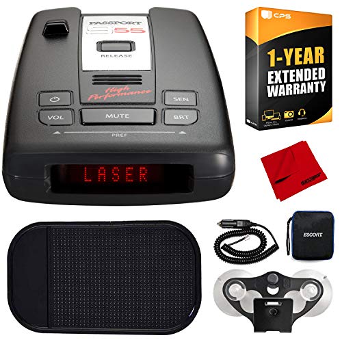 Escort Passport S55 Radar/Laser Detector Bundle with non-Slip Car Mat, 1-YR CPS Enhanced Protection Pack and Deco Gear Microfiber Cloth