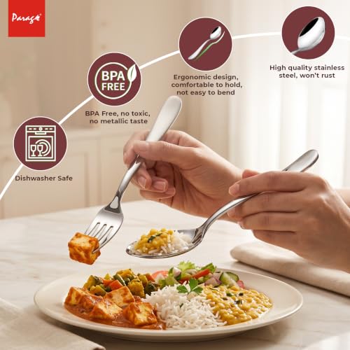Image of Parage Tiara Stainless Steel Spoon Fork Set of 12, 6 Dinner Spoons 6 Dinner Forks with 2mm Thickness Heavy Gauge Cutlery Set, Mirror Finish Tableware for Home Kitchen Dining