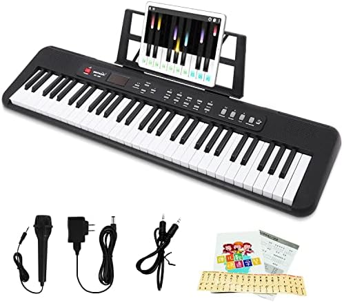 61 Key Keyboard Piano,2023 New Piano Keyboard, Electronic Digital Piano with Built-In two Speaker Microphone,One Sheet Stand, Portable Keyboard Gift for Beginners Learning - Black