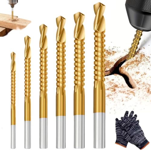 6Pcs Ensemble de Bits de forage en acier à haute vitesse en titane, 3-8mm Accessoires d'outil de puissance Twist Drill Bit Set, en acier à haute vitesse revêtu de titane, ensemble d'outils de travail des métaux à six pièces pour bricolage, Artisans,6Pcs