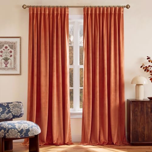 NICETOWN Orange Velvet Curtains 90 inch Long, 2 Panels