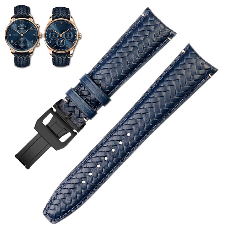 Bracelet de montre en cuir véritable homme IWC bleu 22 mm