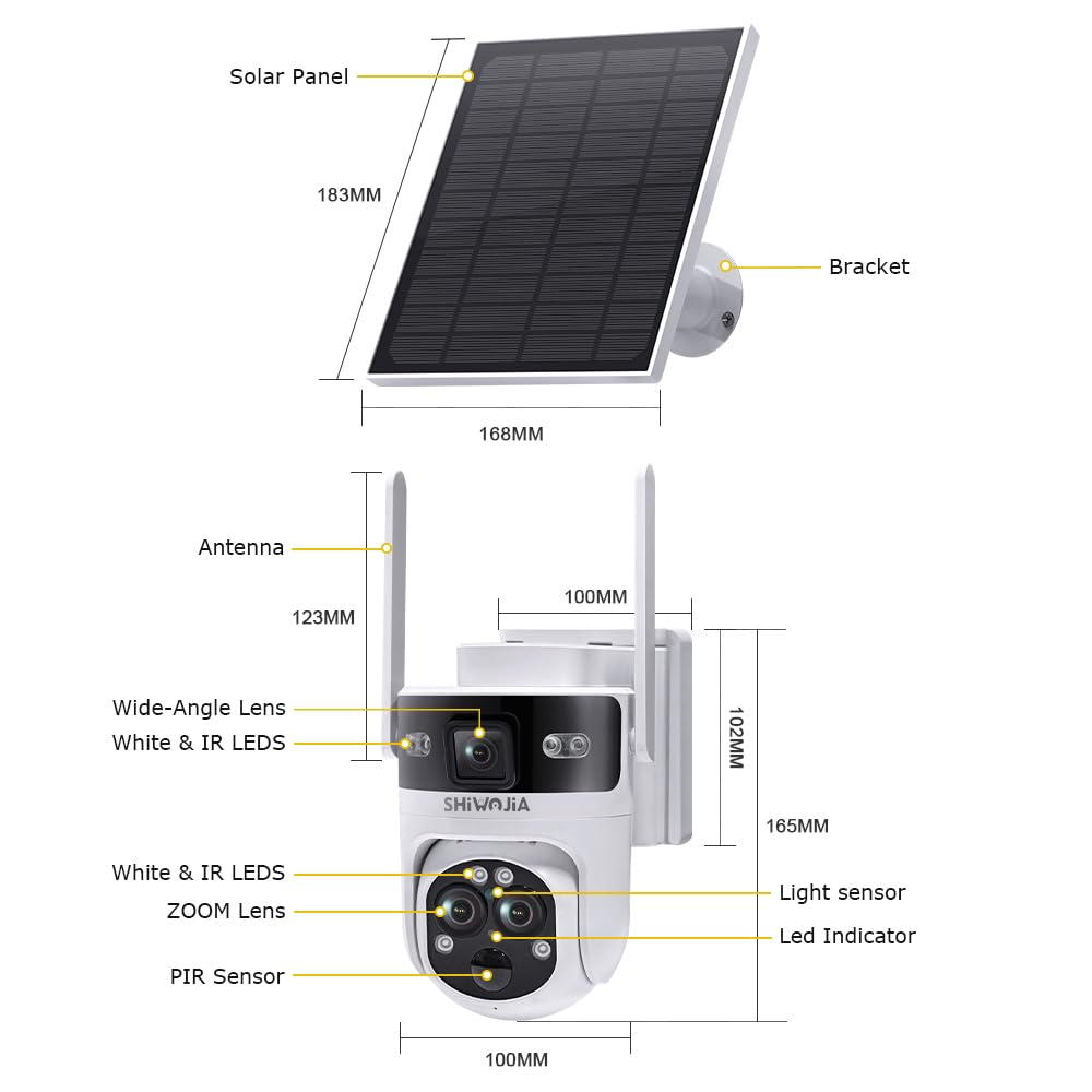 SHIWOJIA Telecamera con SIM Esterno Solar, 2K 4MP 360° PTZ 2K 4MP Telecamera di Sorveglianza con Doppio Obiettivo e Doppio Schermo,15X Zoom, Night Visione, Audio a 2 vie, Rilevamento del Movimento