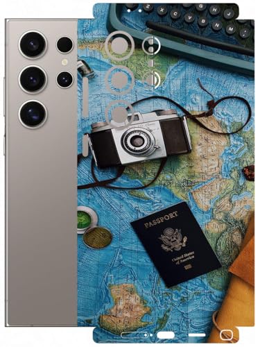 Image of AtOdds - Full Body Back Screen Guard Protector Film - Lamination Wrap Skin Sticker Compatible with Samsung Galaxy S24 Ultra | Scratchproof Matte Finish (Travel Map)