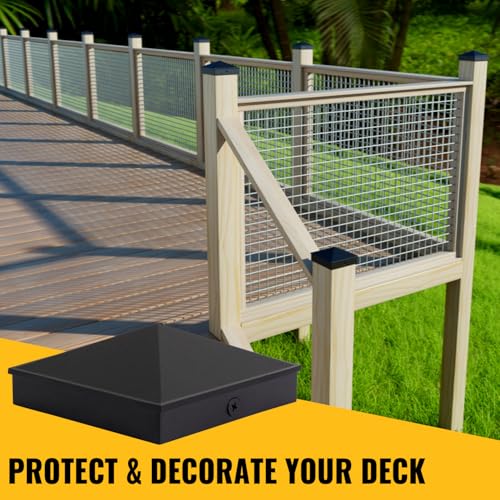 Image of VIVIDA 4x4 Aluminum Post Caps(Actual 3.5 inch x 3.5 inch), Black Metal Fence Post Caps with Waterproof Matte Powder Coated, for Wooden Fence, Deck, Mailbox, Patio, Pyramid Style, Screw Included, 2 Pack
