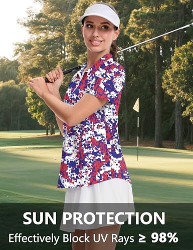 Image of LOMON Womens Golf Polo Shirts Summer Short Sleeve 1 /4 Zip Tops Moisture Wicking Casual Tennis Activewear with Pockets