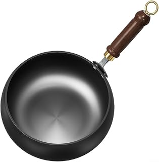 Hand Forged Iron Pot with Big Belly Design for Home Cooking, Uncoated Cast Iron Frying Pan, Induction Compatible Skillet, Heavy Duty Saucepan for Even Heat Retention(A)