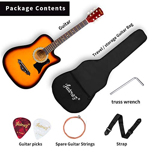 Image of JUAREZ 96.52 cm (38 Inch) Acoustic Guitar with Dual Action Truss Rod, JRZ38C-CTR-3TS Bag, Picks, Allen Key, Extra String Set, 3TS Sunburst
