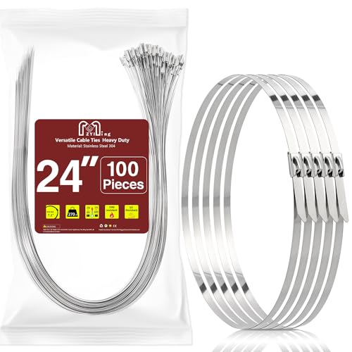 100 Piezas Bridas de Acero Inoxidable 600 mm x 4,6 mm Bridas Autoblocantes Multiusos Capacidad de Carga 122 kg