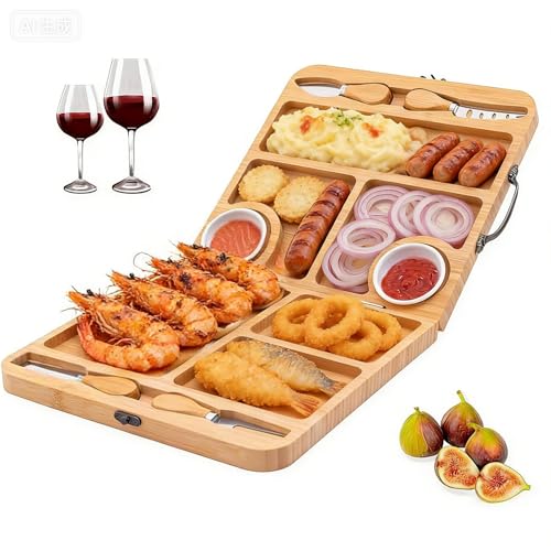 Tabla para servir queso | Bandeja plegable para carne con varias divisiones, para aperitivos, postres, fiestas, salón, cocina